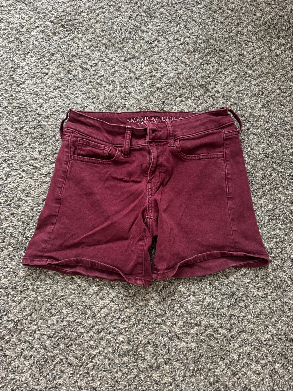 American Eagle Outfitters Burgundy Stretch Midi Jean Shorts